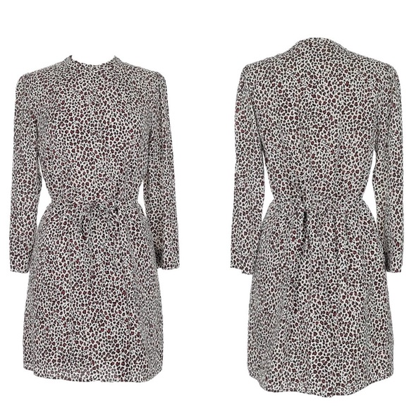 A.L.C. Leopard Animal Print Long Sleeve Short Tie Waist Pleated Dress Size 6 - Picture 1 of 14